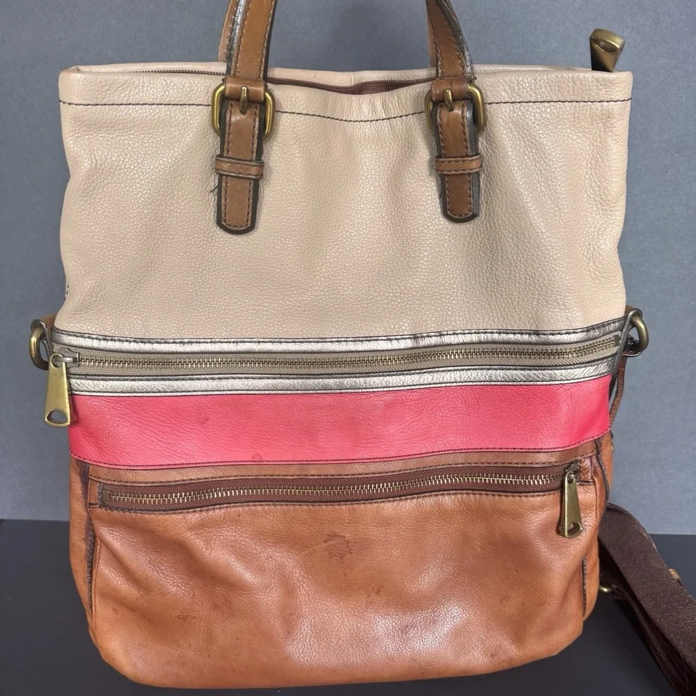 Fossil Explorer X-Large Foldover Crossbody Tote Brown Multicolor -